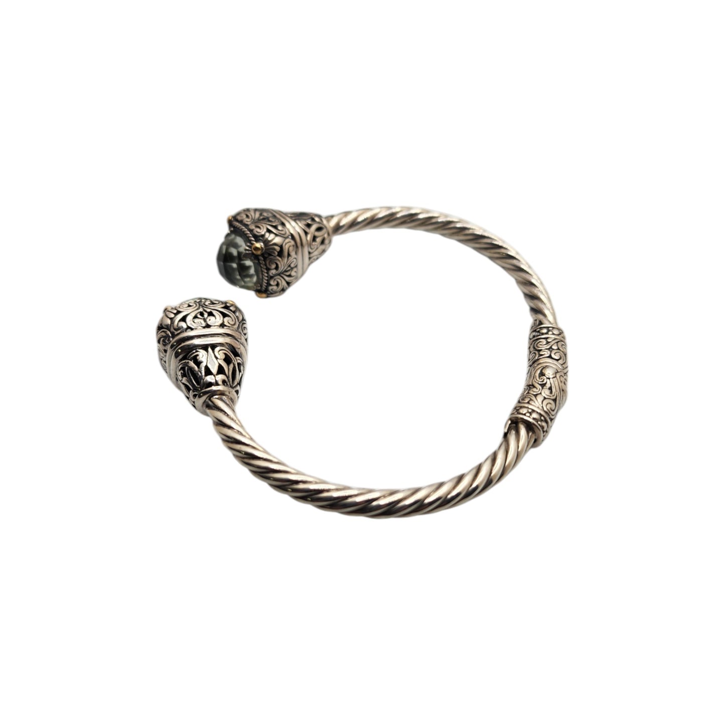 Silver Collection Plat/ W 18KT Checked Bangle Bracelet