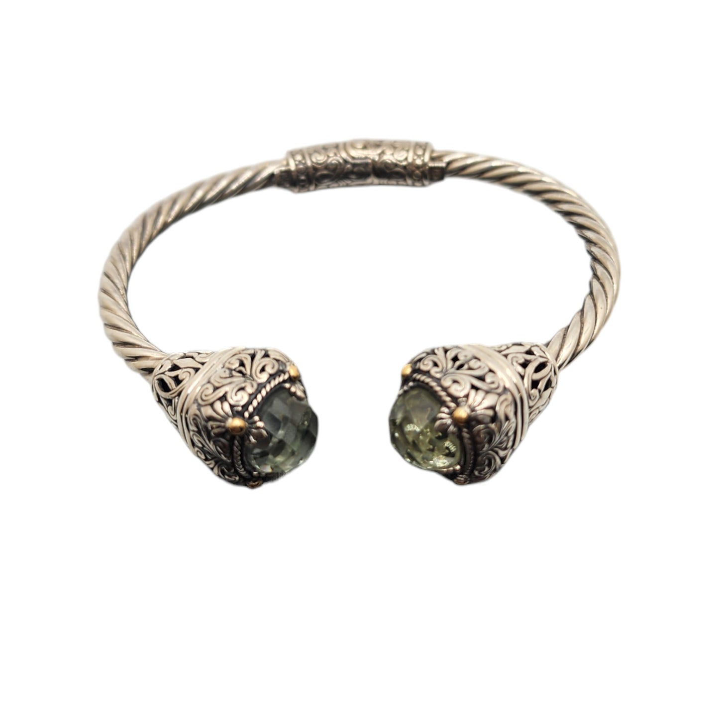 Silver Collection Plat/ W 18KT Checked Bangle Bracelet