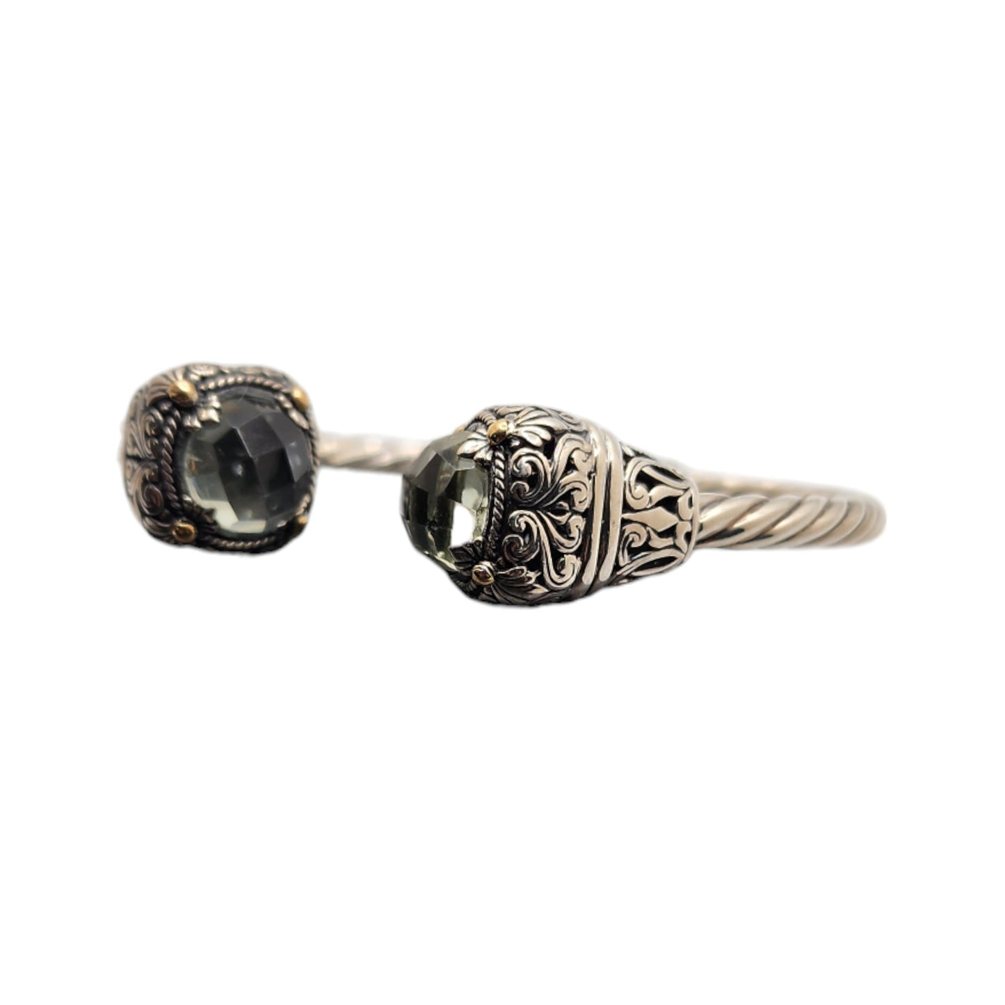 Silver Collection Plat/ W 18KT Checked Bangle Bracelet