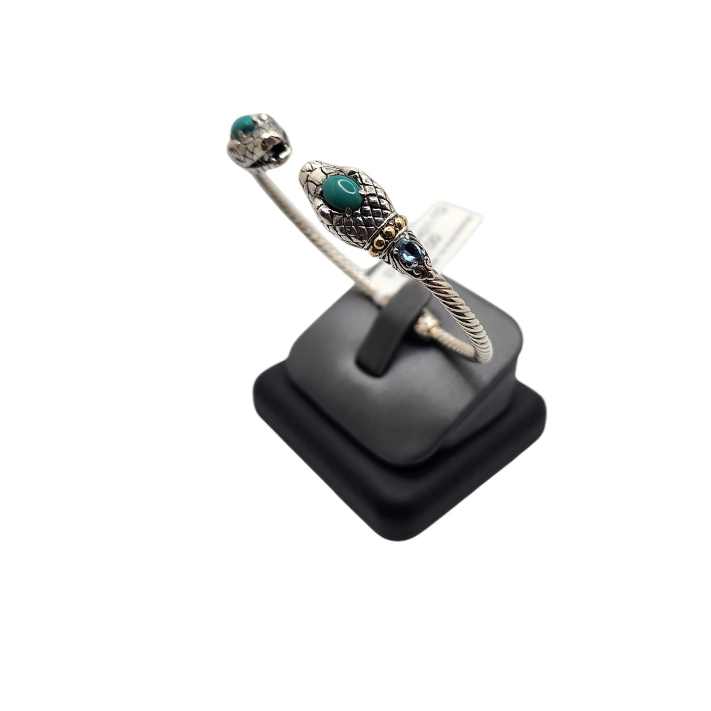 Bali Silver Collection Plat/ W 18KT Snake Head Turquoise & Topaz Stone Bangle Bracelet