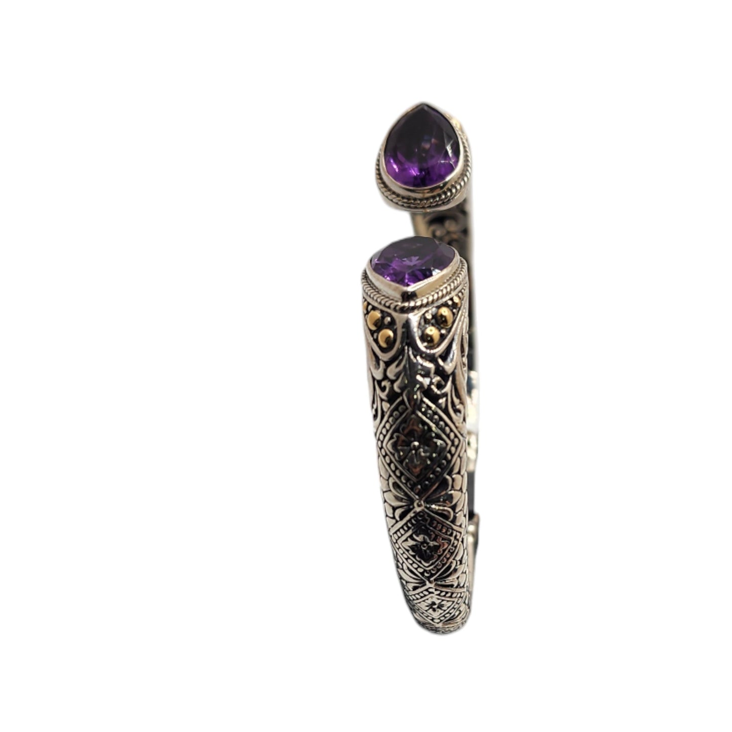Bali Silver Collection/ W 18KT Amethyst Teardrop Bangle Bracelet
