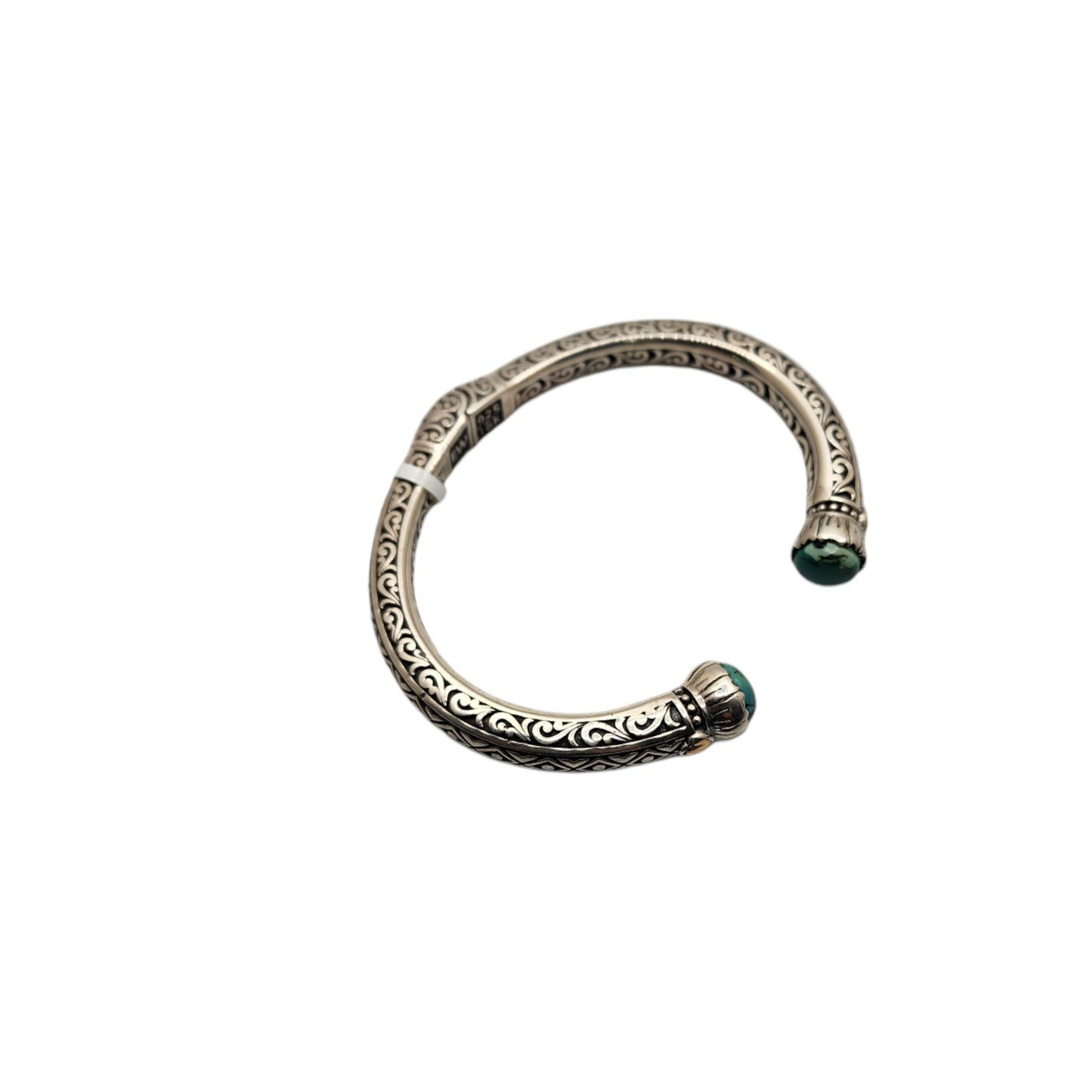 Silver Collection Plat/ W 18KT Checked Center Stone Tribal Bangle Bracelet