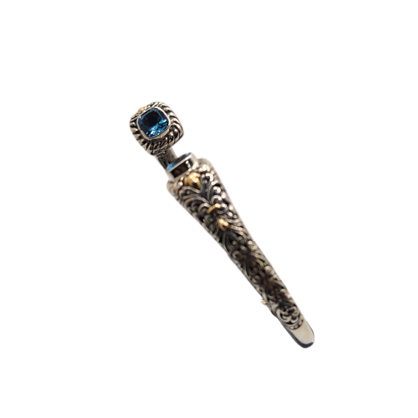 Bali Silver Collection/ W 18KT Blue Topaz Square Bangle Bracelet