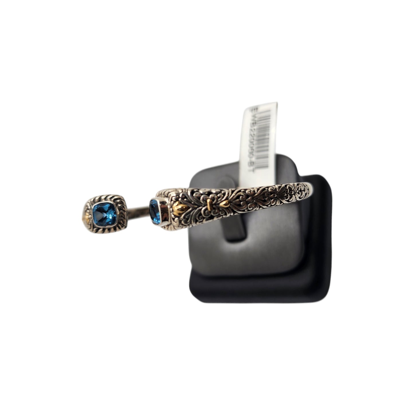 Bali Silver Collection/ W 18KT Blue Topaz Square Bangle Bracelet