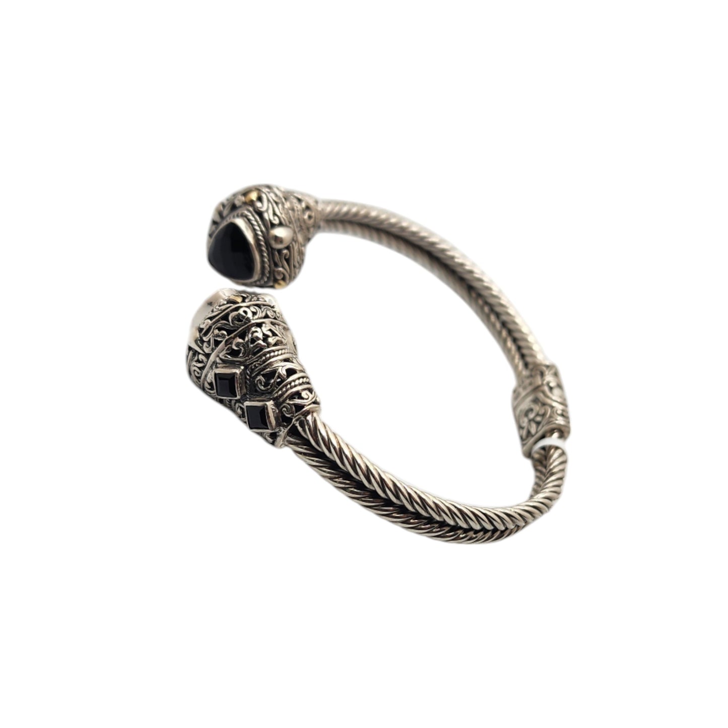 Bali Silver Collection/ W 18KT Onyx Triangle Bangle Bracelet