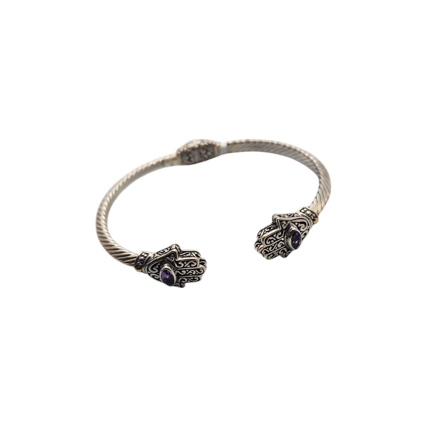 Bali Silver Collection/ W 18KT Amethyst Hands Bangle Bracelet