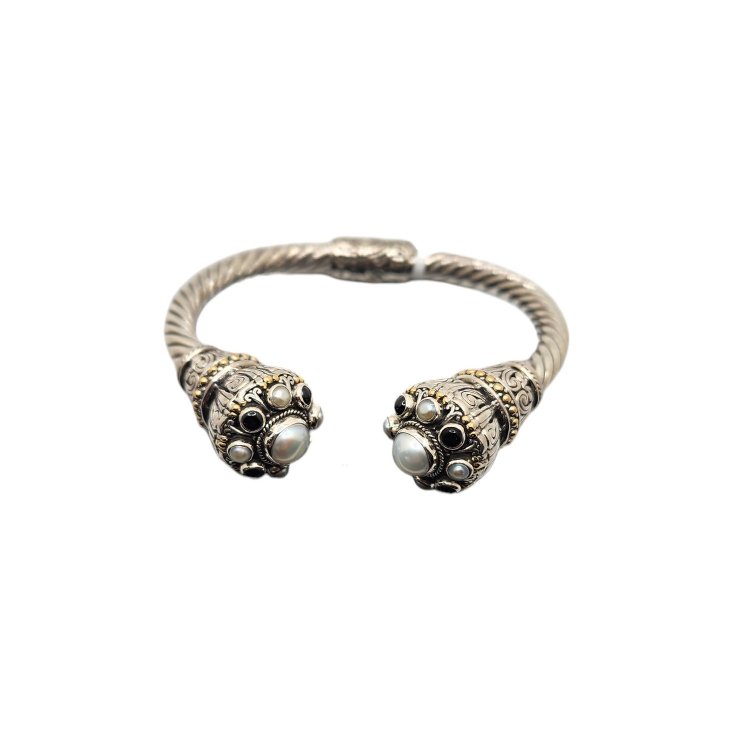 Silver Collection/ W FWP & Onyx Wide Bali Bangle Bracelet