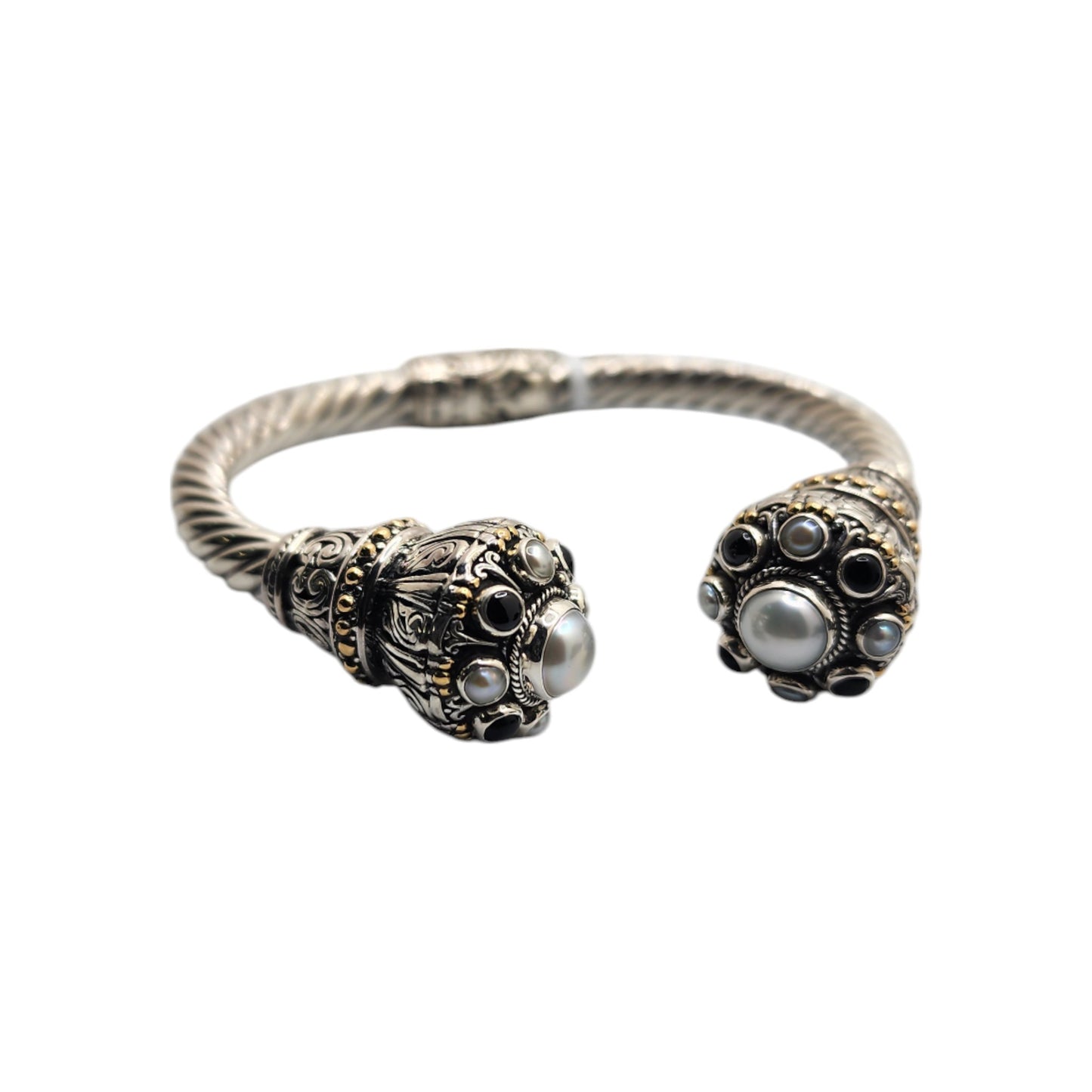 Silver Collection/ W FWP & Onyx Wide Bali Bangle Bracelet