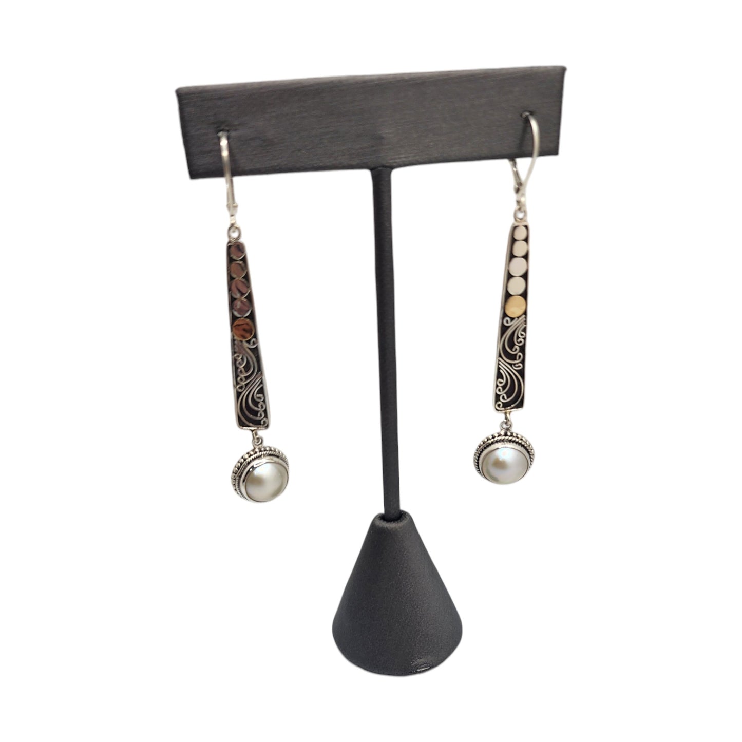 Bali Silver Collection W/ 18Kt FWP Circles & Swirl Drops Bali Earrings
