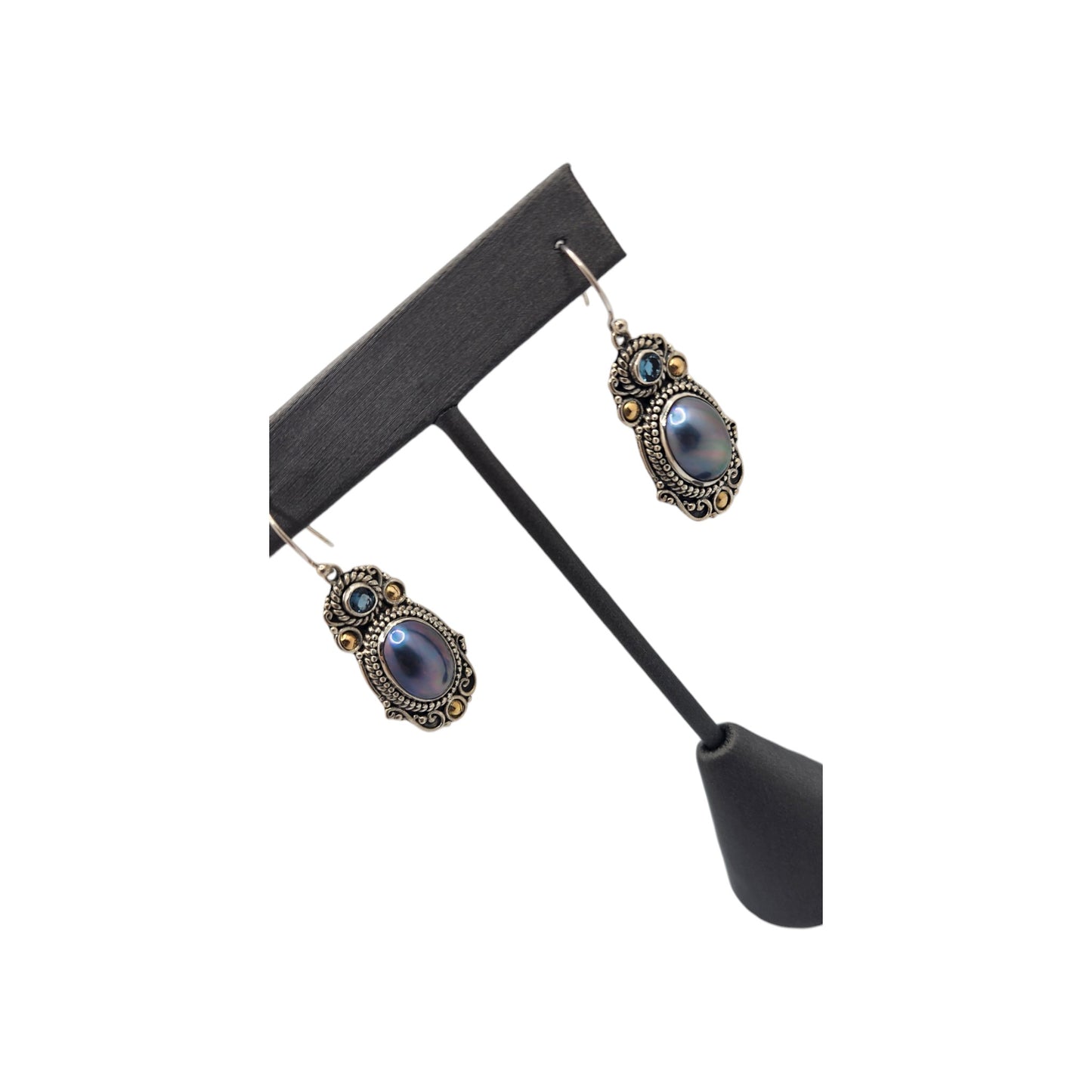 Bali Silver Collection W/ 18Kt Mabe Prl & Blue Topaz Bali Earrings