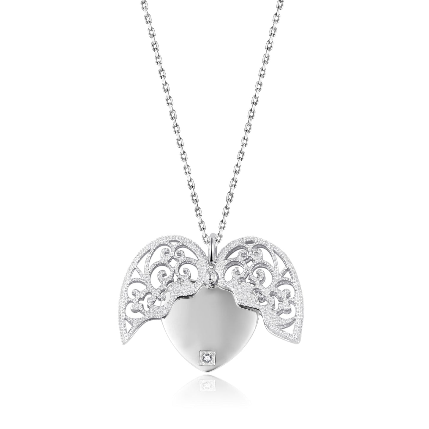 Silver Pendants Collection Hidden Heart W/ .1 Diamon