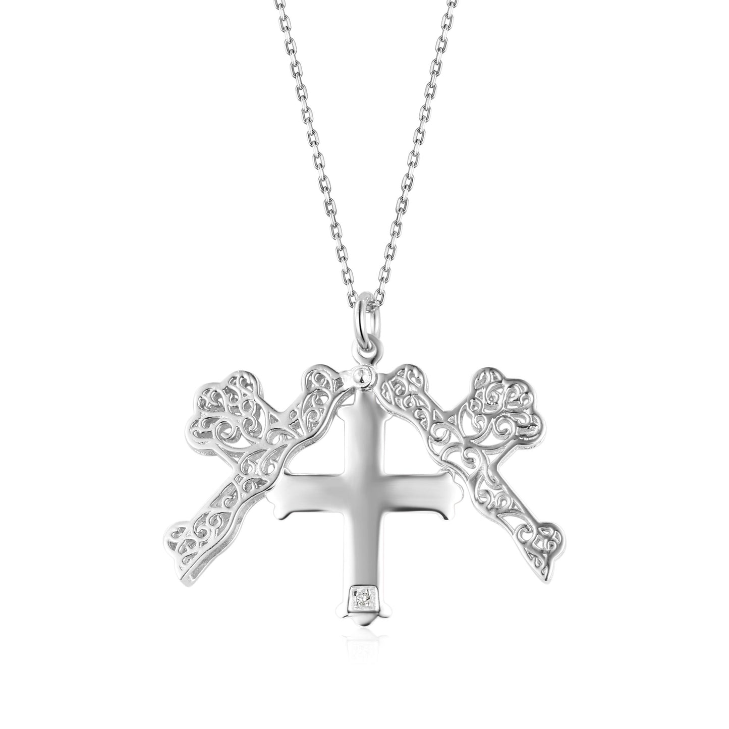 Silver Pendants Collection Hidden Royal Cross W/ .1 Diamon