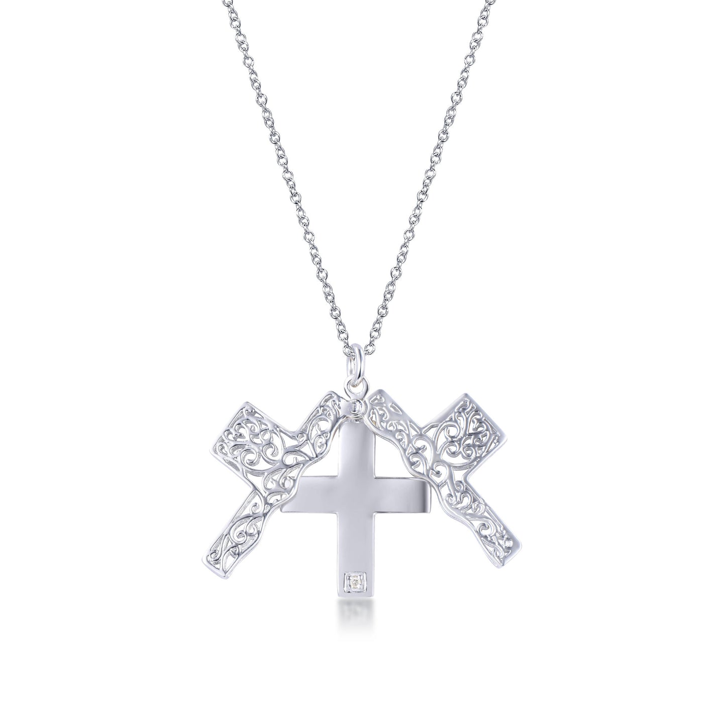 Silver Pendants Collection Hidden Cross W/ .1 Diamon