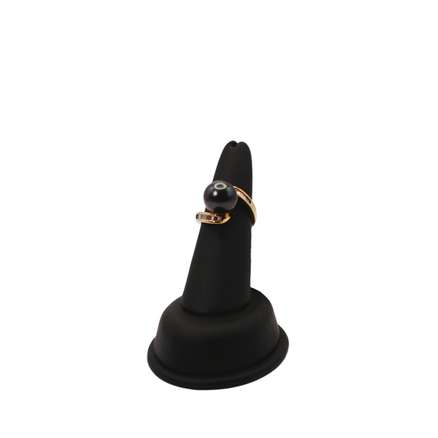 18KT Yellow Gold W/ .50cttw Baguet White Diamond & Tahitian Pearl Ring