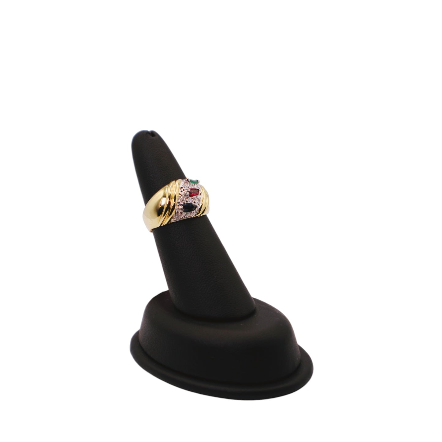 18KT Yellow Gold W/ .50cttw Emerald/Ruby/Sapphire & Diamond Ring