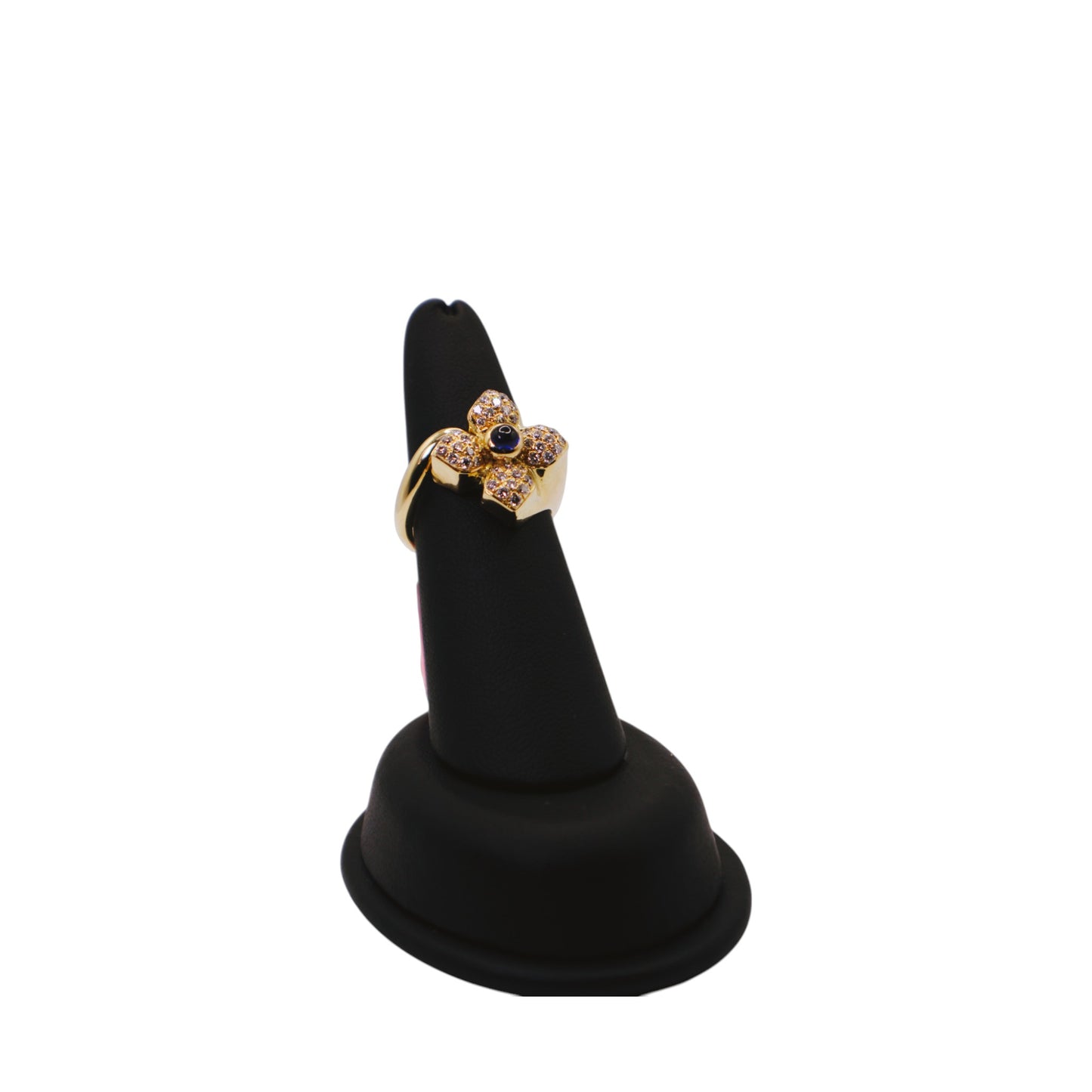 18KT Yellow Gold 0.30cttw Sapphire W/ .40cttw Flower Diamond Ring