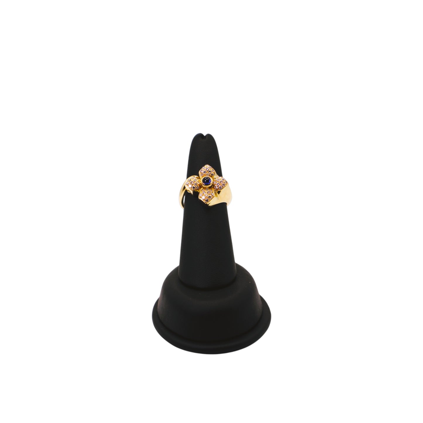 18KT Yellow Gold 0.30cttw Sapphire W/ .40cttw Flower Diamond Ring