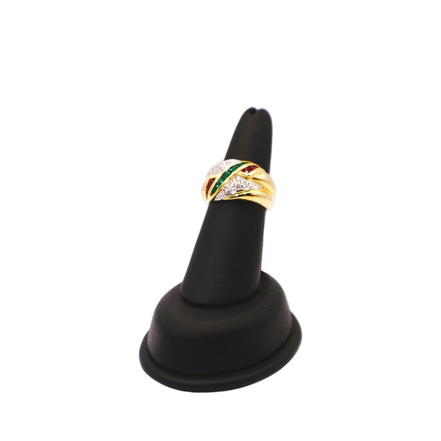 18KT Yellow Gold 0.60cttw Emerald/Ruby W/.12cttw Diamond Ring