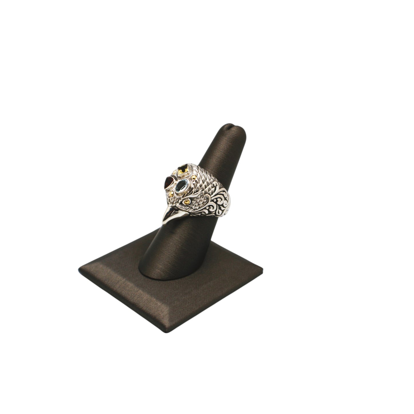 Bali Silver Collection W/18KT 3-Gem Bird Statement Bali Ring