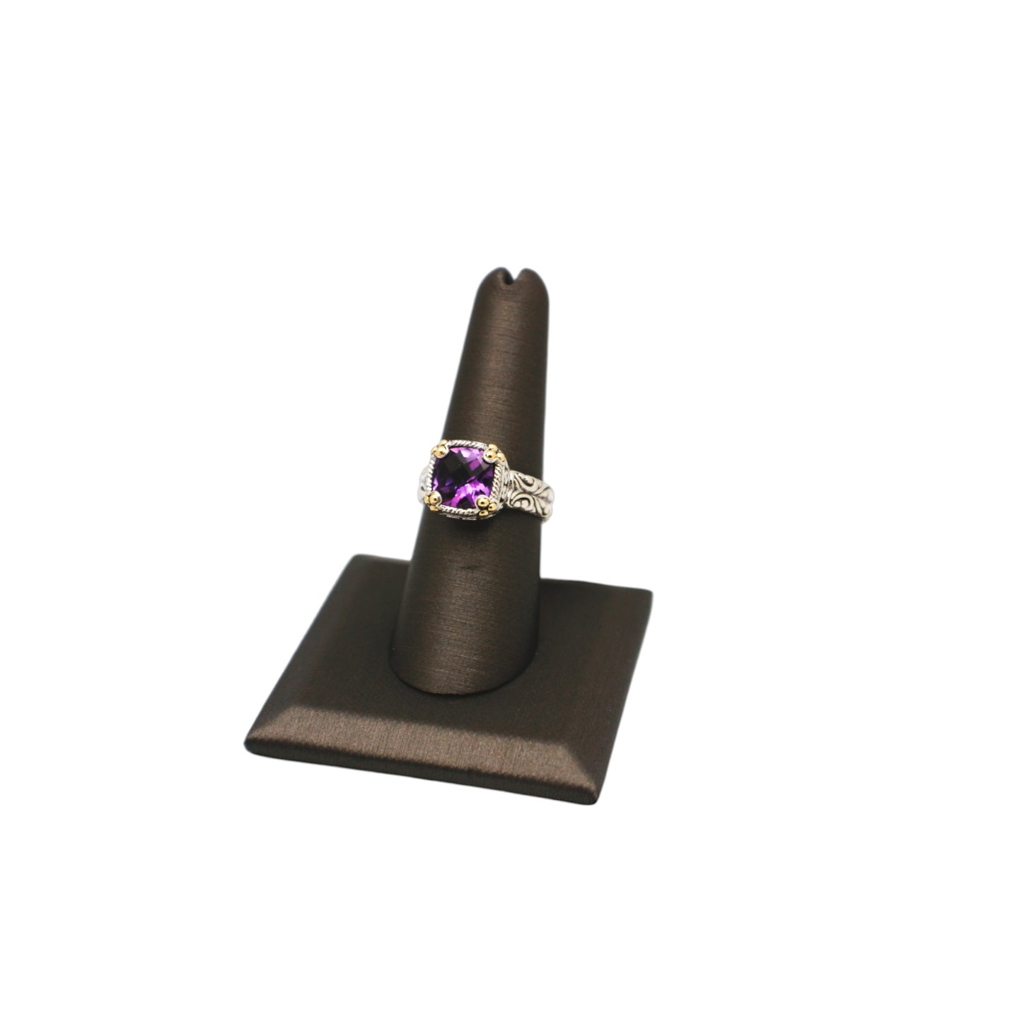 Bali Silver Collection W/18KT Amethyst Twisted Rope Halo Bali Ring