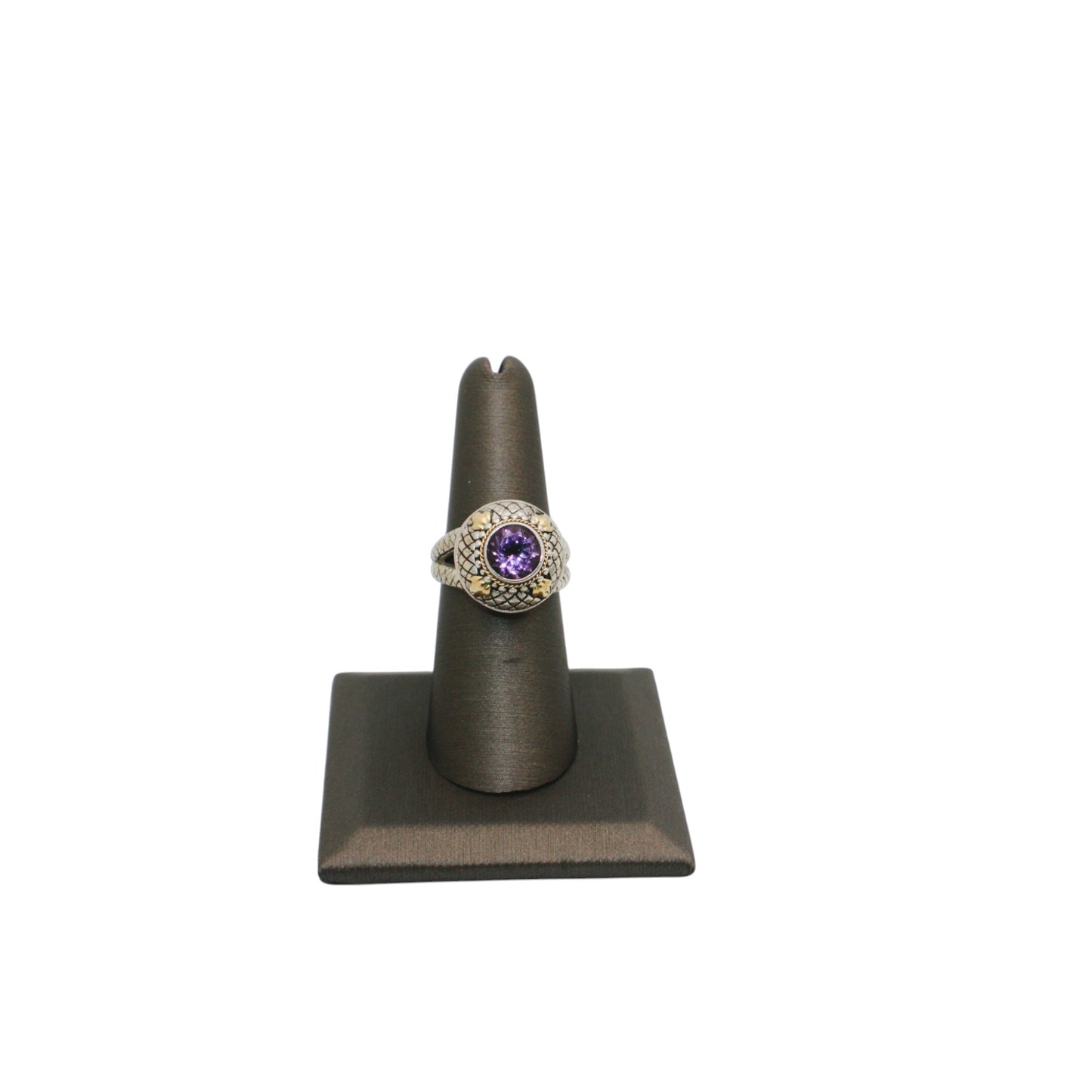Bali Silver Collection W/18KT Twisted Round Amethyst Bali Ring
