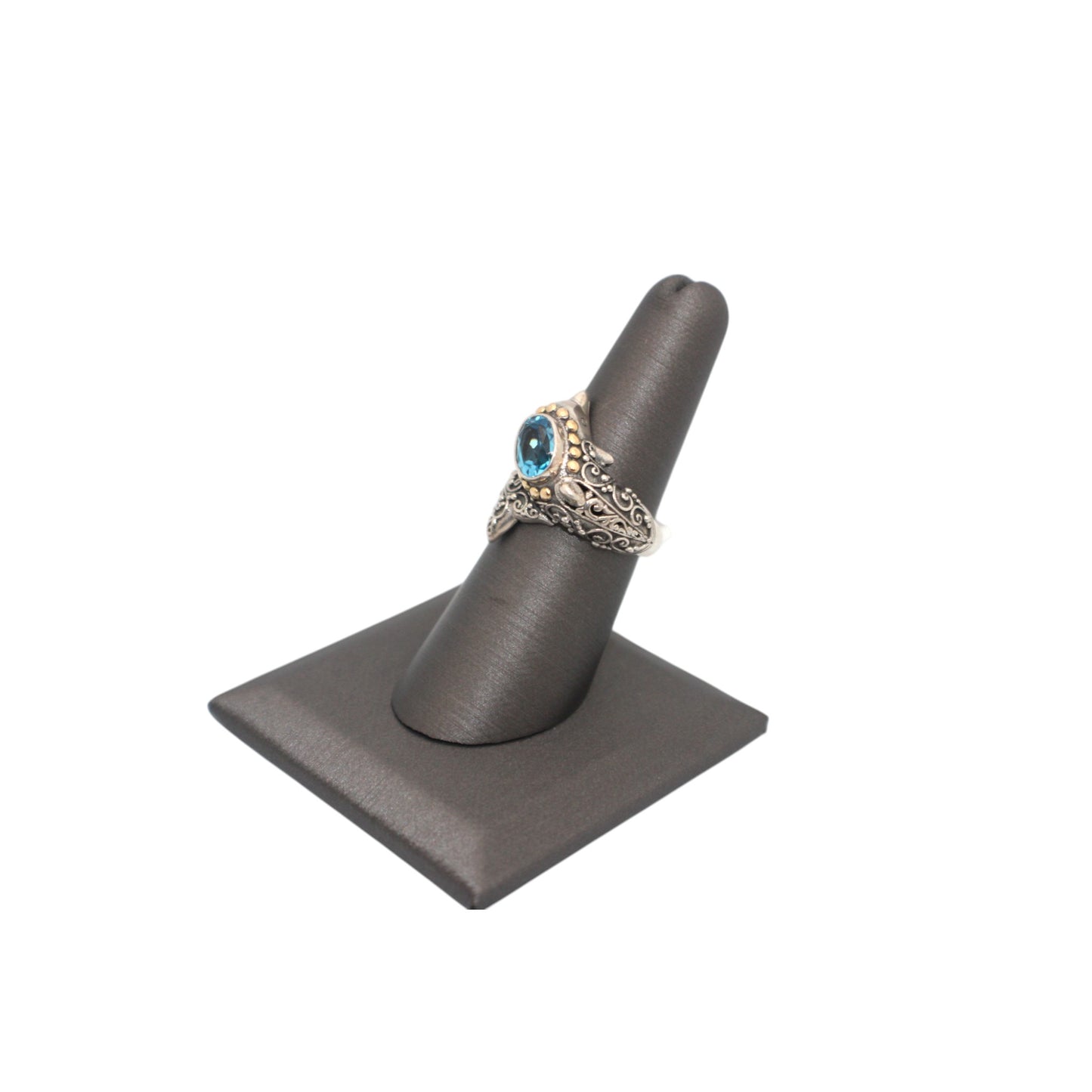 Bali Silver Collection W/18KT Blue Topaz Dolphin Bali Ring