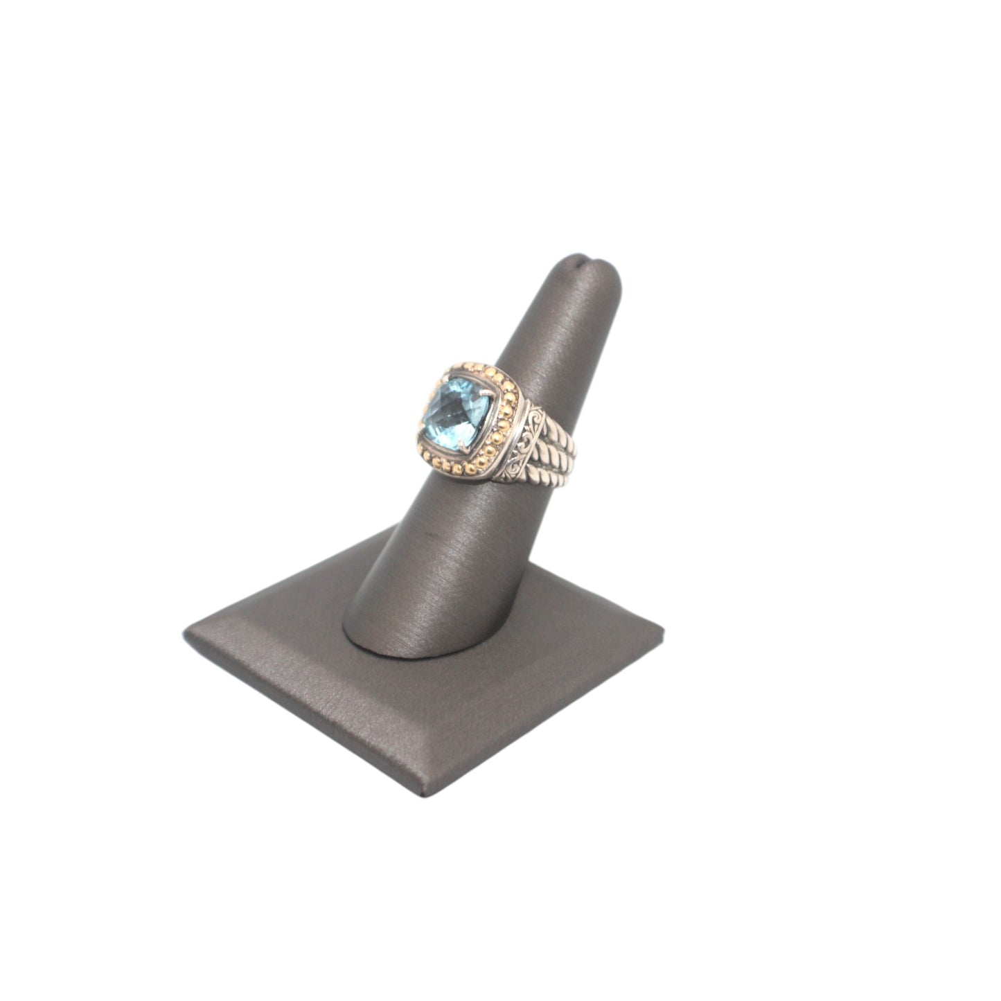 Bali Silver Collection W/18KT Square Blue Topaz Bali Ring