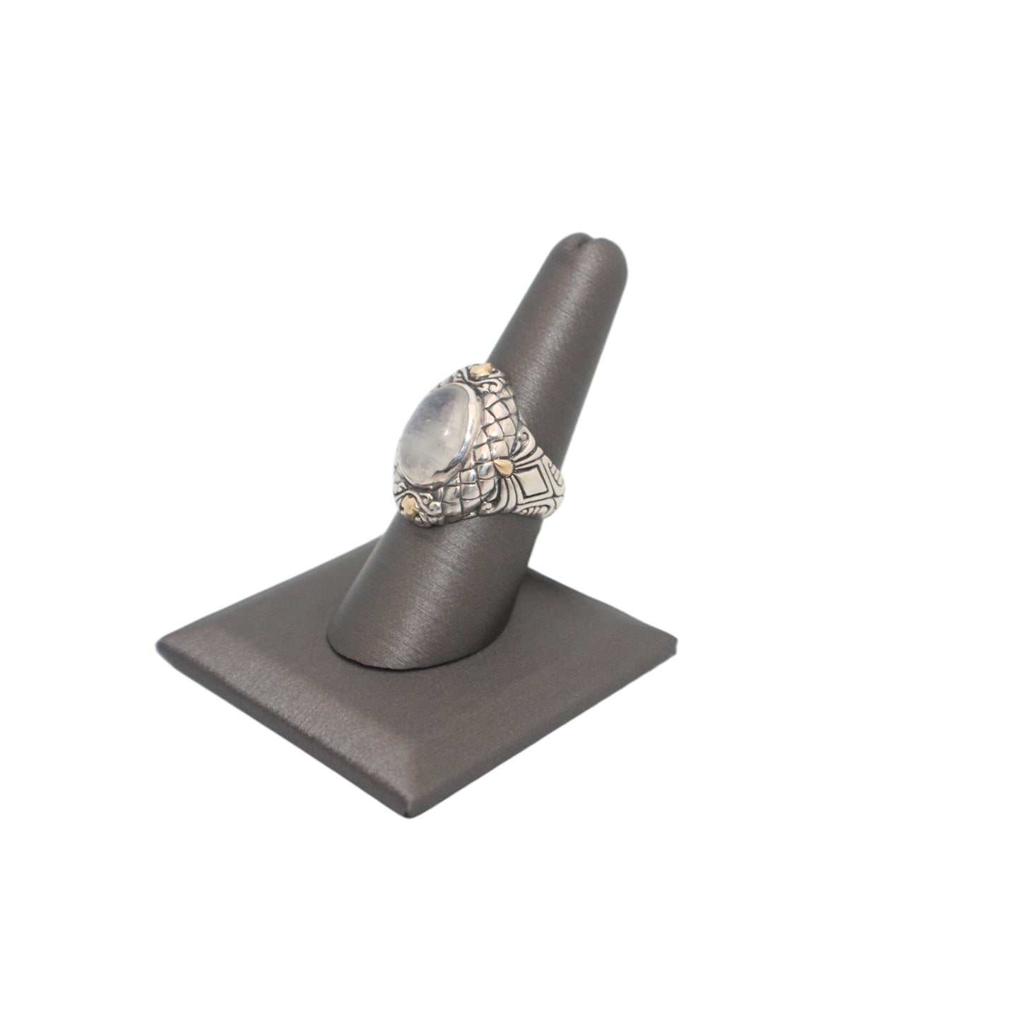 Bali Silver Collection W/18KT Long Oval Moonstone Bali Ring