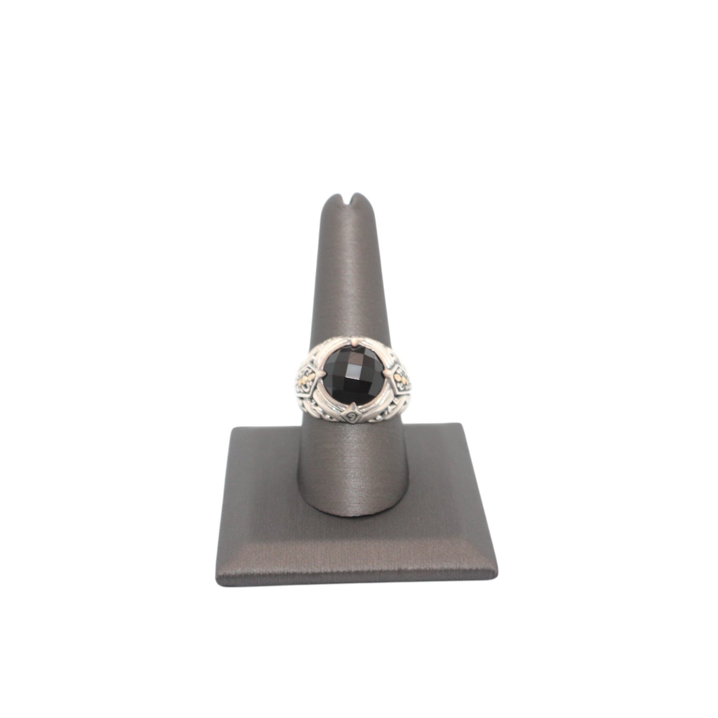 Bali Silver Collection W/18KT Round Onyx Wide Bali Ring