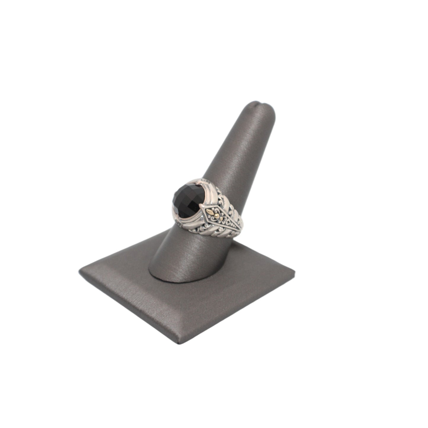 Bali Silver Collection W/18KT Round Onyx Wide Bali Ring