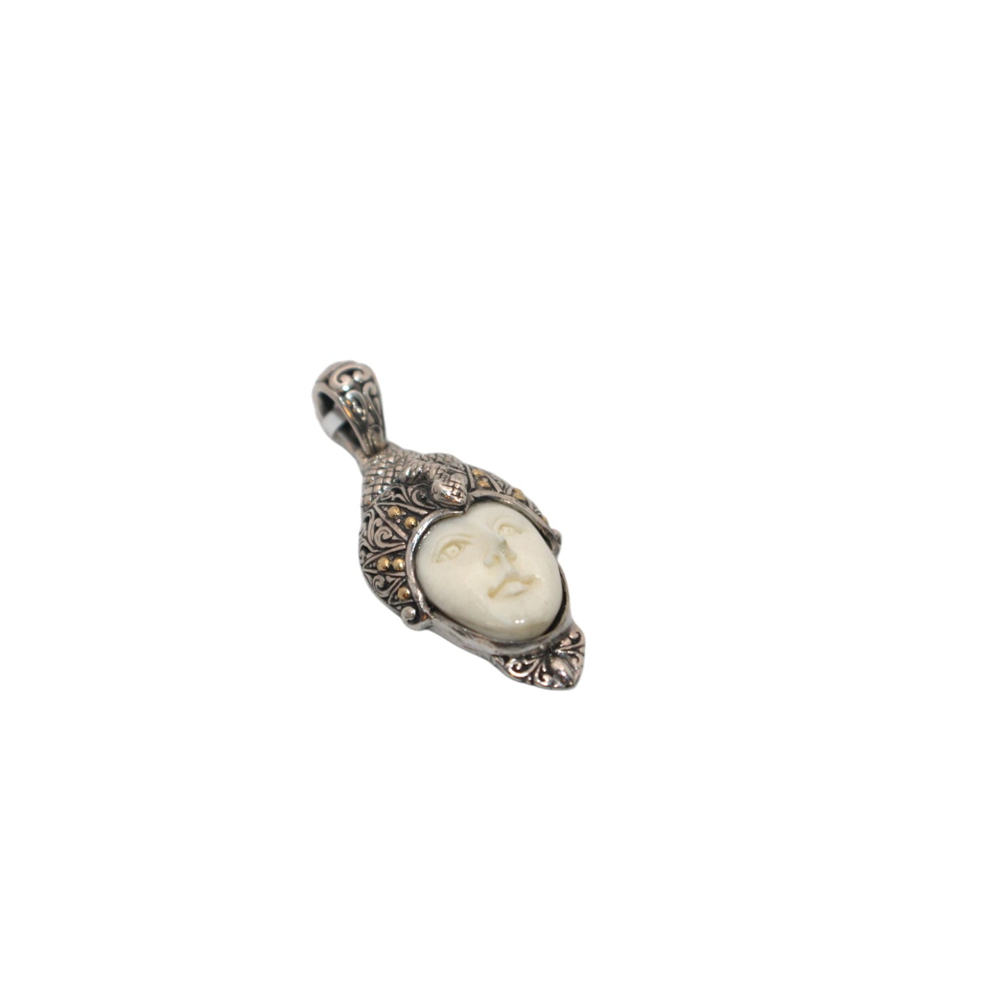 Bali Silver Collection Pendants W/18KT Carded Bone/BL Face w/Snake