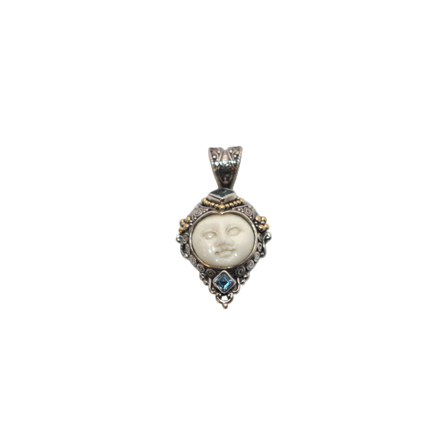 Bali Silver Collection Pendants W/18KT Carded Bone/BL Face w/Topaz