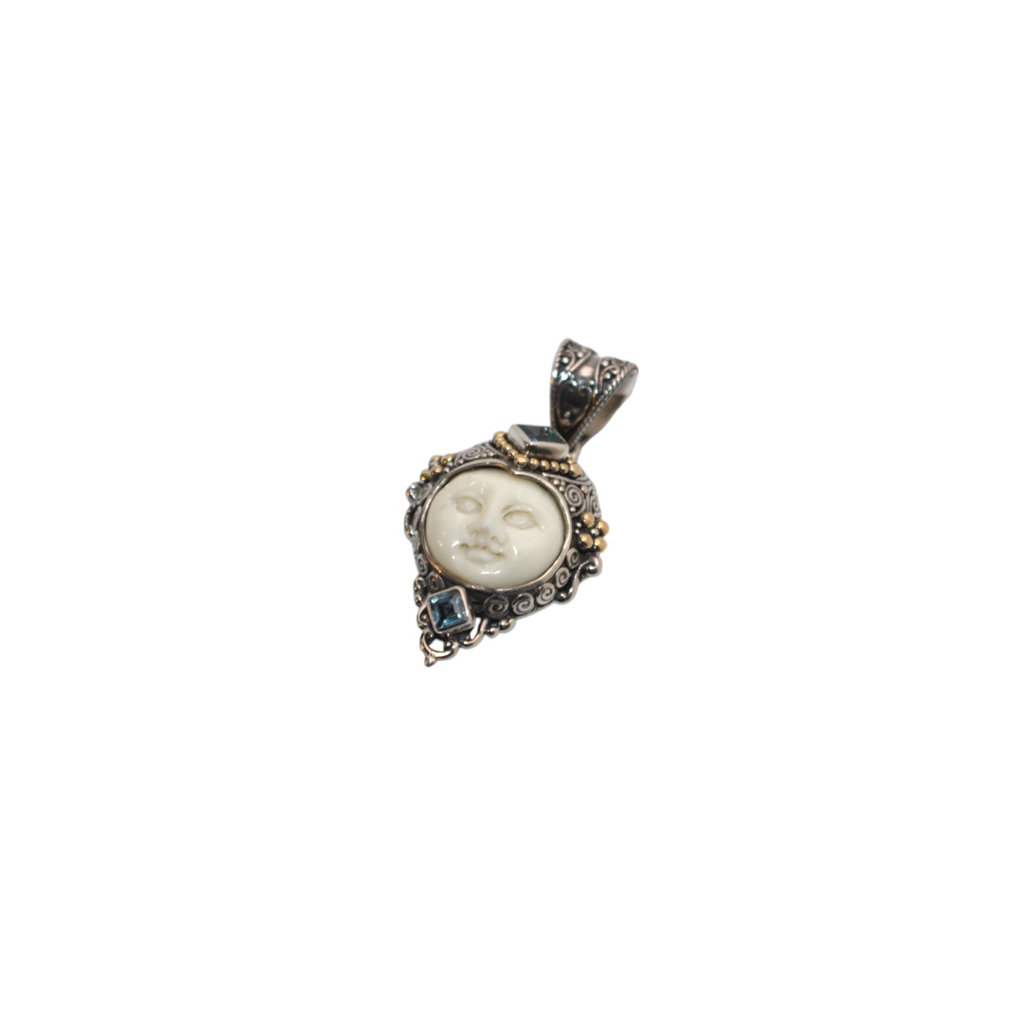 Bali Silver Collection Pendants W/18KT Carded Bone/BL Face w/Topaz