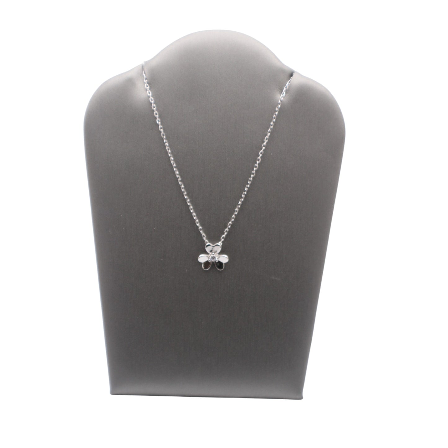 Silver Collection 16" Chain Multi-Hart Single Flower 10mm W/ White Cz