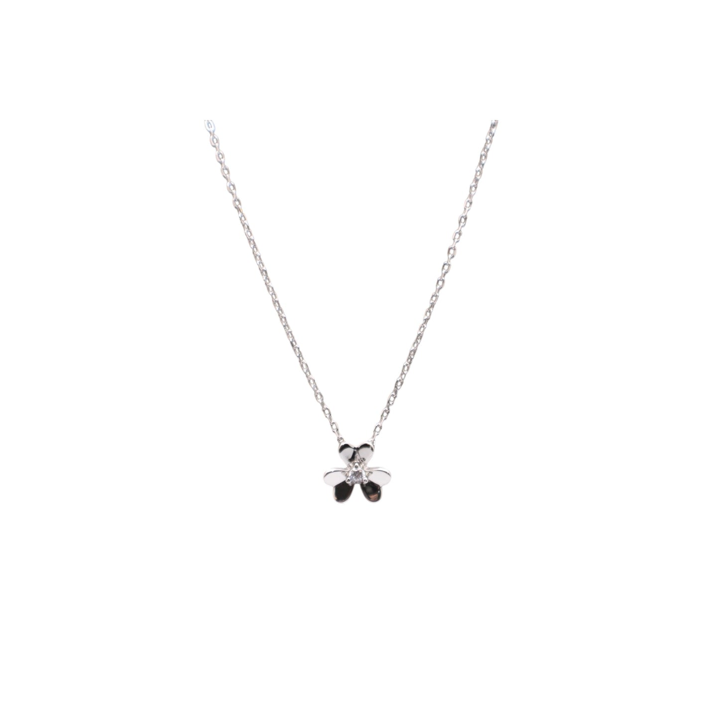 Silver Collection 16" Chain Multi-Hart Single Flower 10mm W/ White Cz