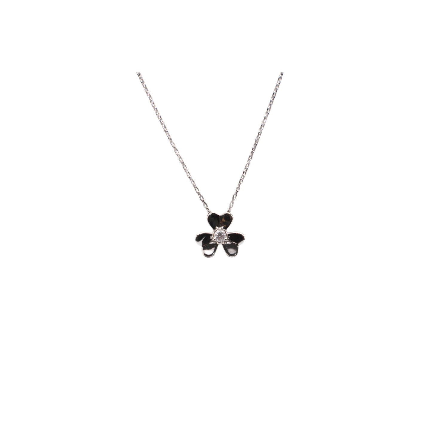 Silver Collection 16" Chain Multi-Hart One Flower 15mm W/ White Cz