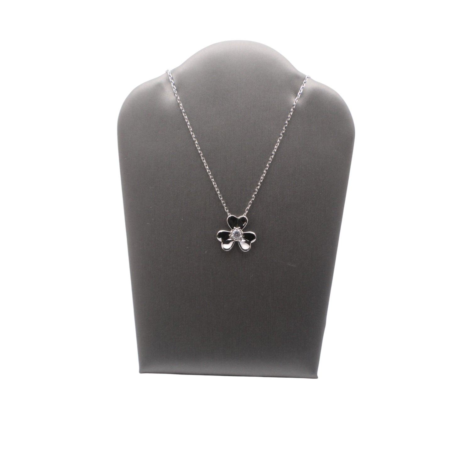 Silver Collection 16" Chain Multi-Hart One Flower 15mm W/ White Cz