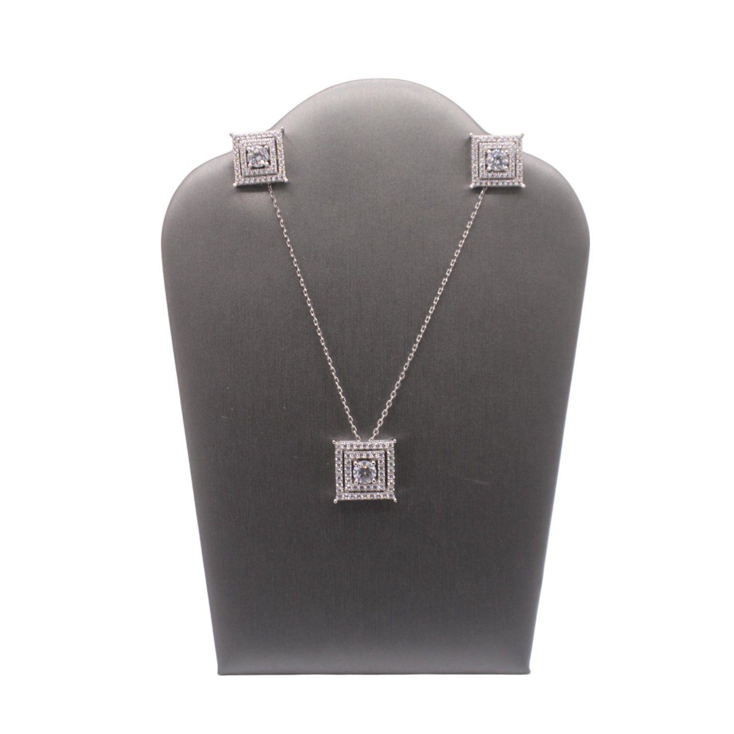 Silver Pendants Collection Chain 18" Row Square Design W/ White Cz