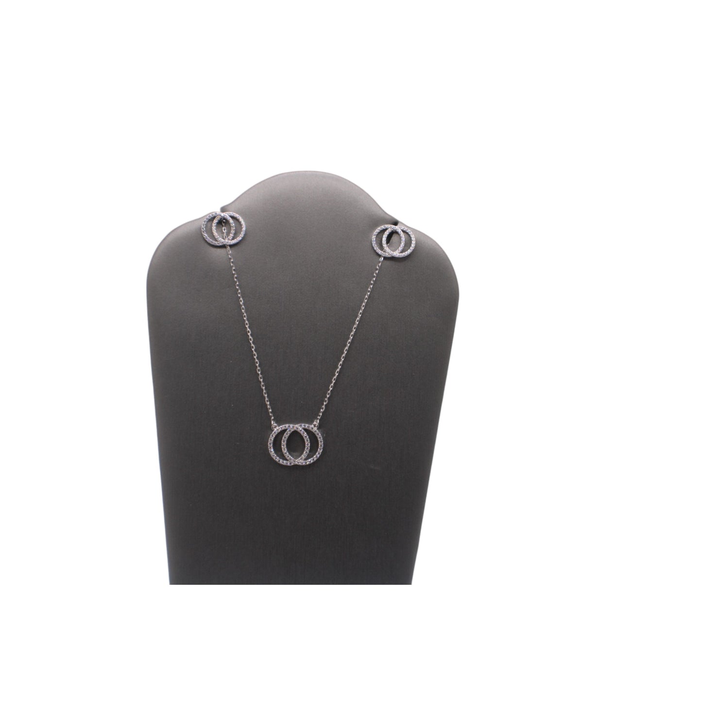 Silver Pendants Collection Chain 18" 2-Circle Design W/ White Cz