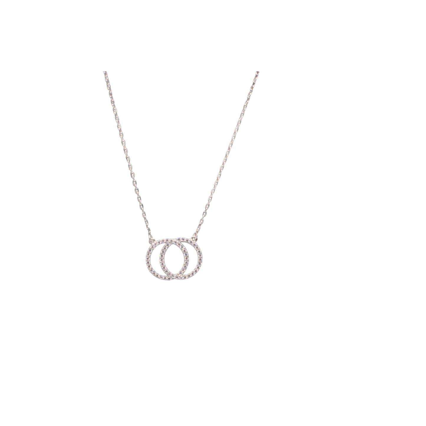 Silver Pendants Collection Chain 18" 2-Circle Design W/ White Cz