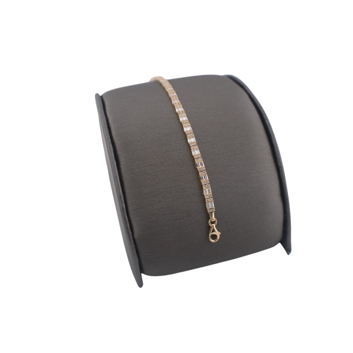 14KT Yellow Gold 3.5mm Fancy Bracelets 7'' Box 5.3g W/ Full Baguet & White Cz