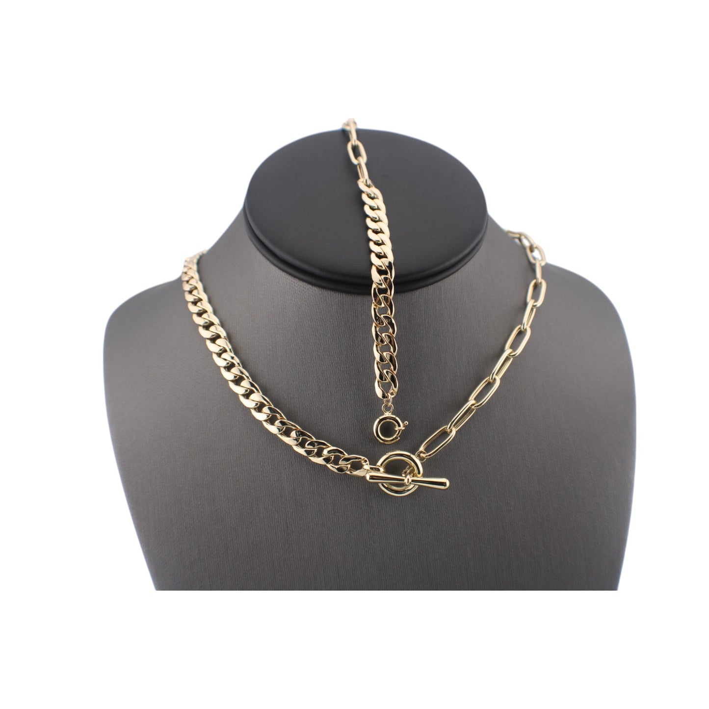 14KT Yellow Gold Set OF Cubana Semisolid & Paper Clip Chain and Bracelet