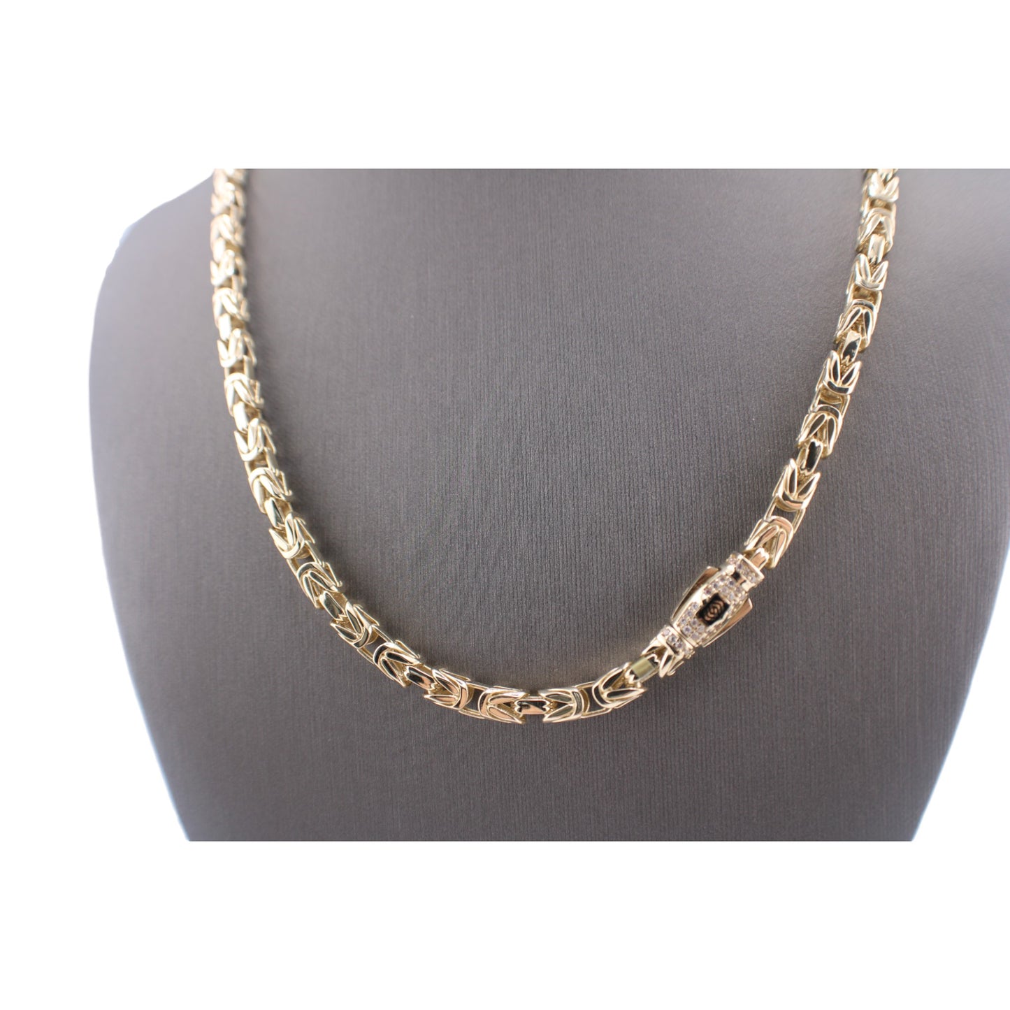 10KT Yellow Gold 22" Byzantine Fancy Chains 5mm Closure W/ White Cz