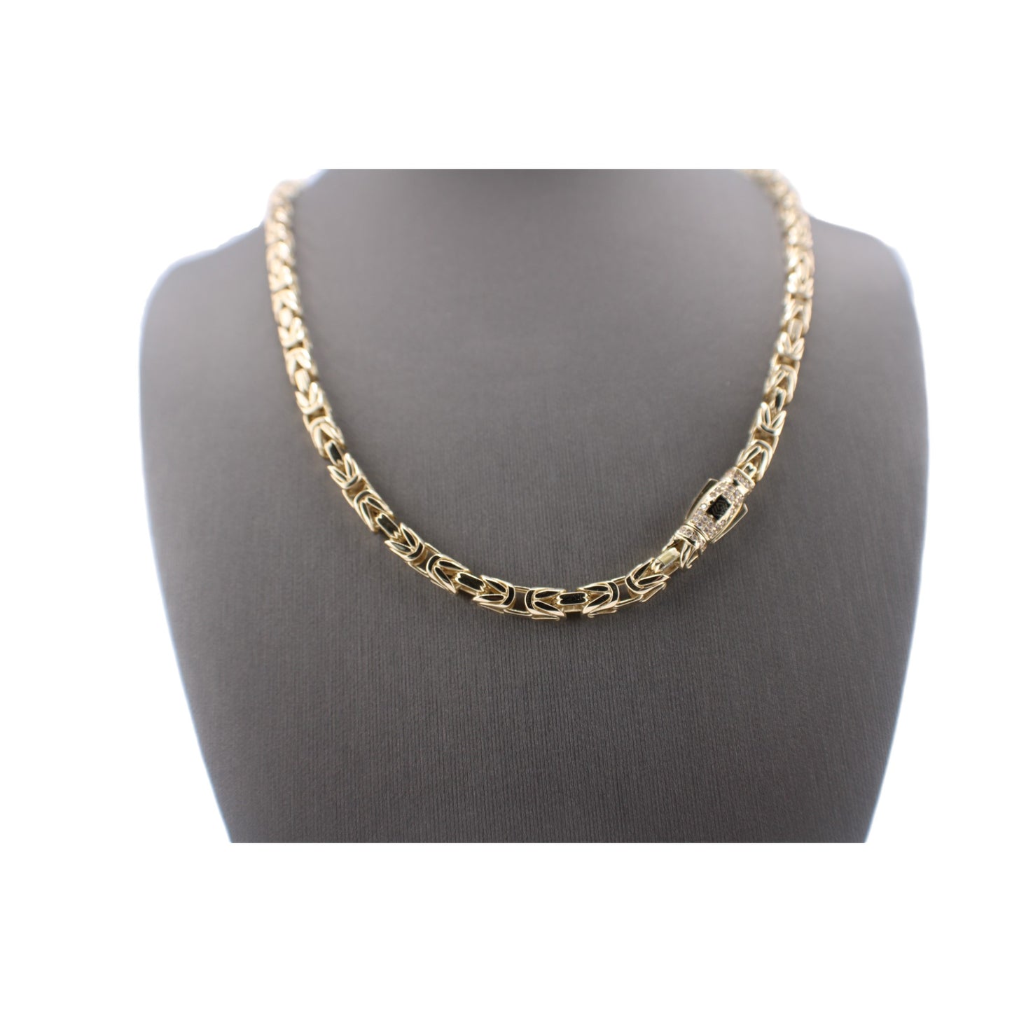 10KT Yellow Gold 22" Byzantine Fancy Chains 5mm Closure W/ White Cz