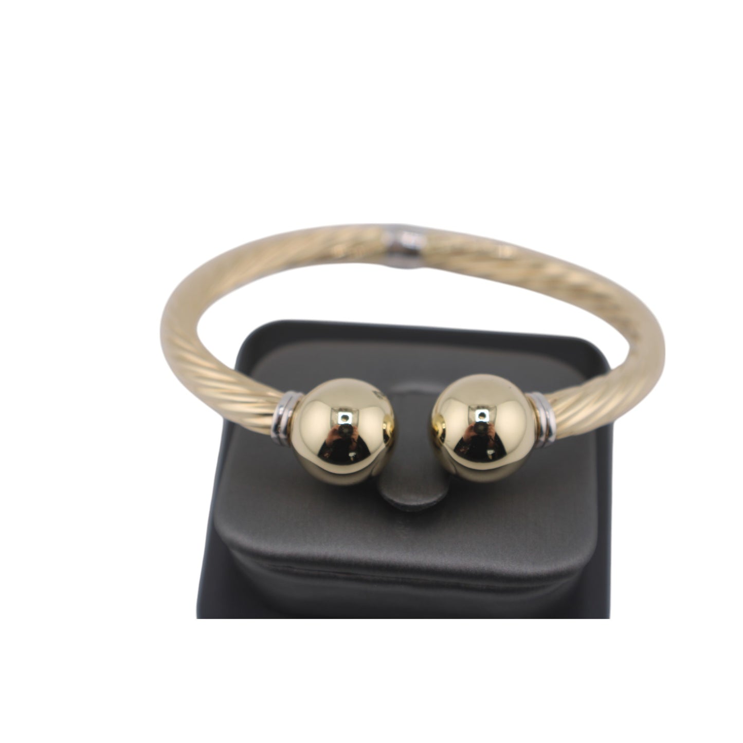 14KT Yellow & White Gold Semisolid Twisted Adjustable 6mm Bangle