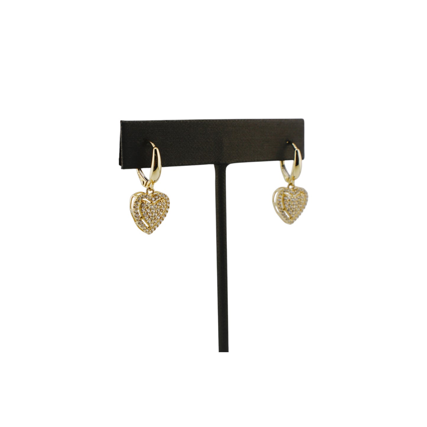 14KT Yellow W/ White Cz Heart Hoops Earrings