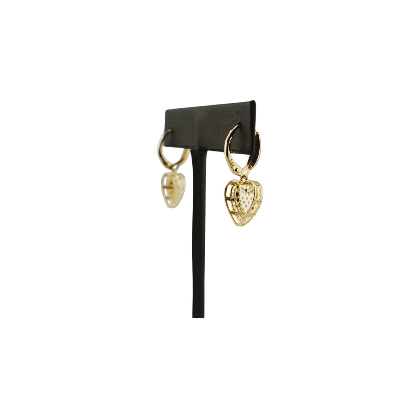 14KT Yellow W/ White Cz Heart Hoops Earrings
