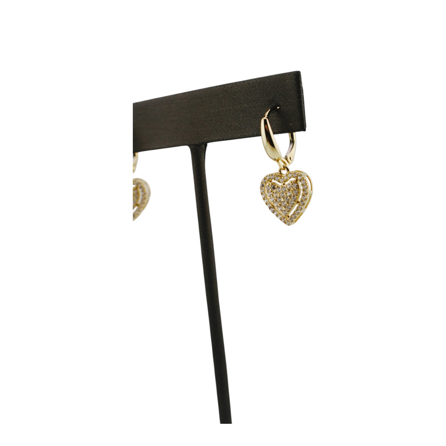 14KT Yellow W/ White Cz Heart Hoops Earrings