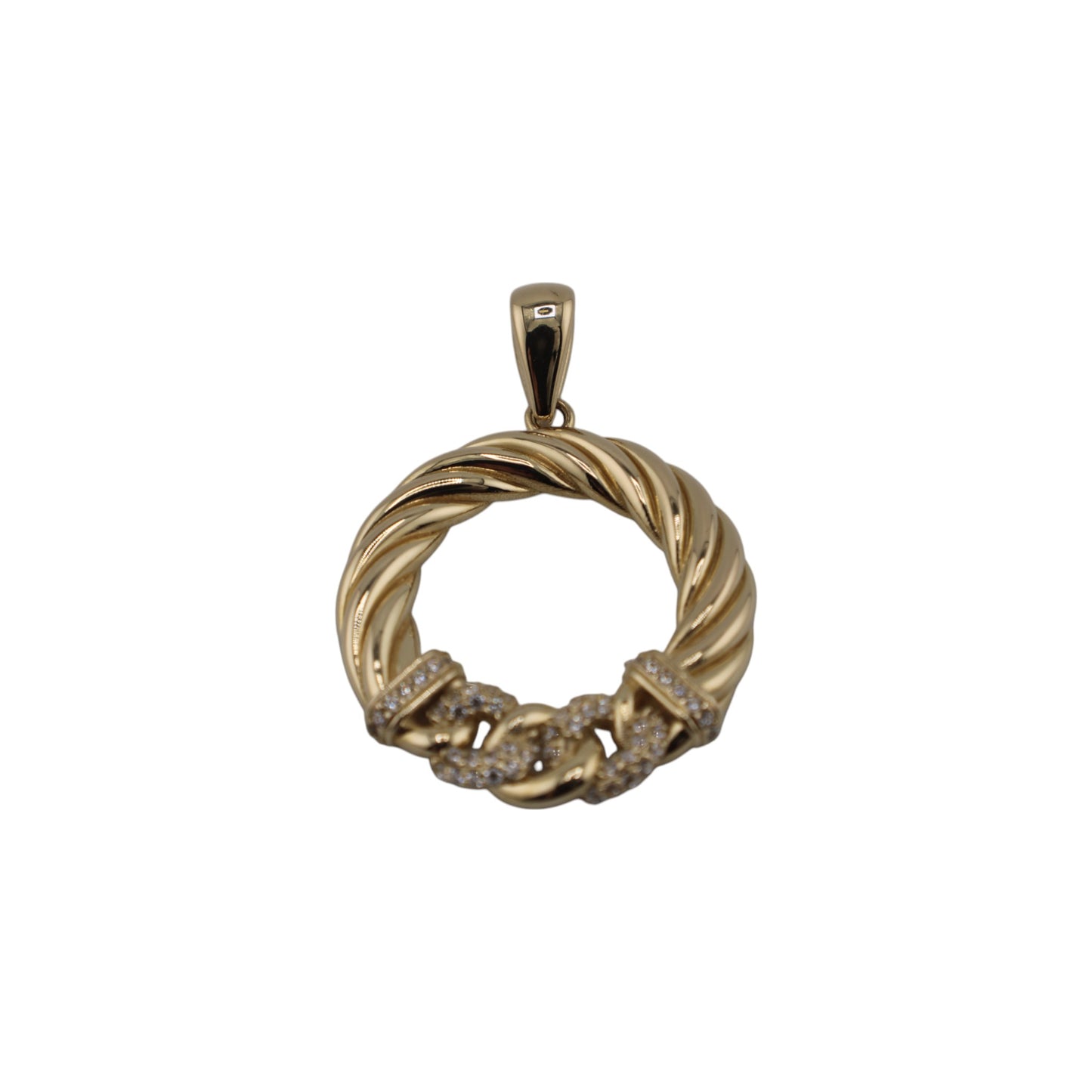 14KT Yellow Gold 42mm W/white Cz 4.4g Round Pendant