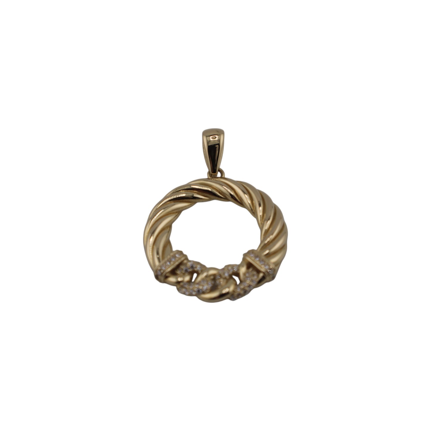 14KT Yellow Gold 42mm W/white Cz 4.4g Round Pendant